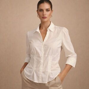 a.n.a Women's Ivory Button-Front Tailored Shirt